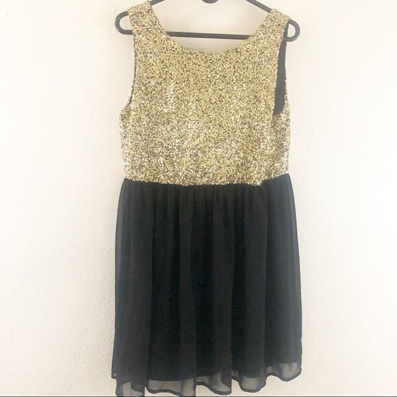 Pinky Sequin Gold Top Tulle Black dress size L - Picture 1 of 5